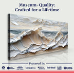 Artistic depiction of wavy patterns on a textured surface with branding at the bottom.