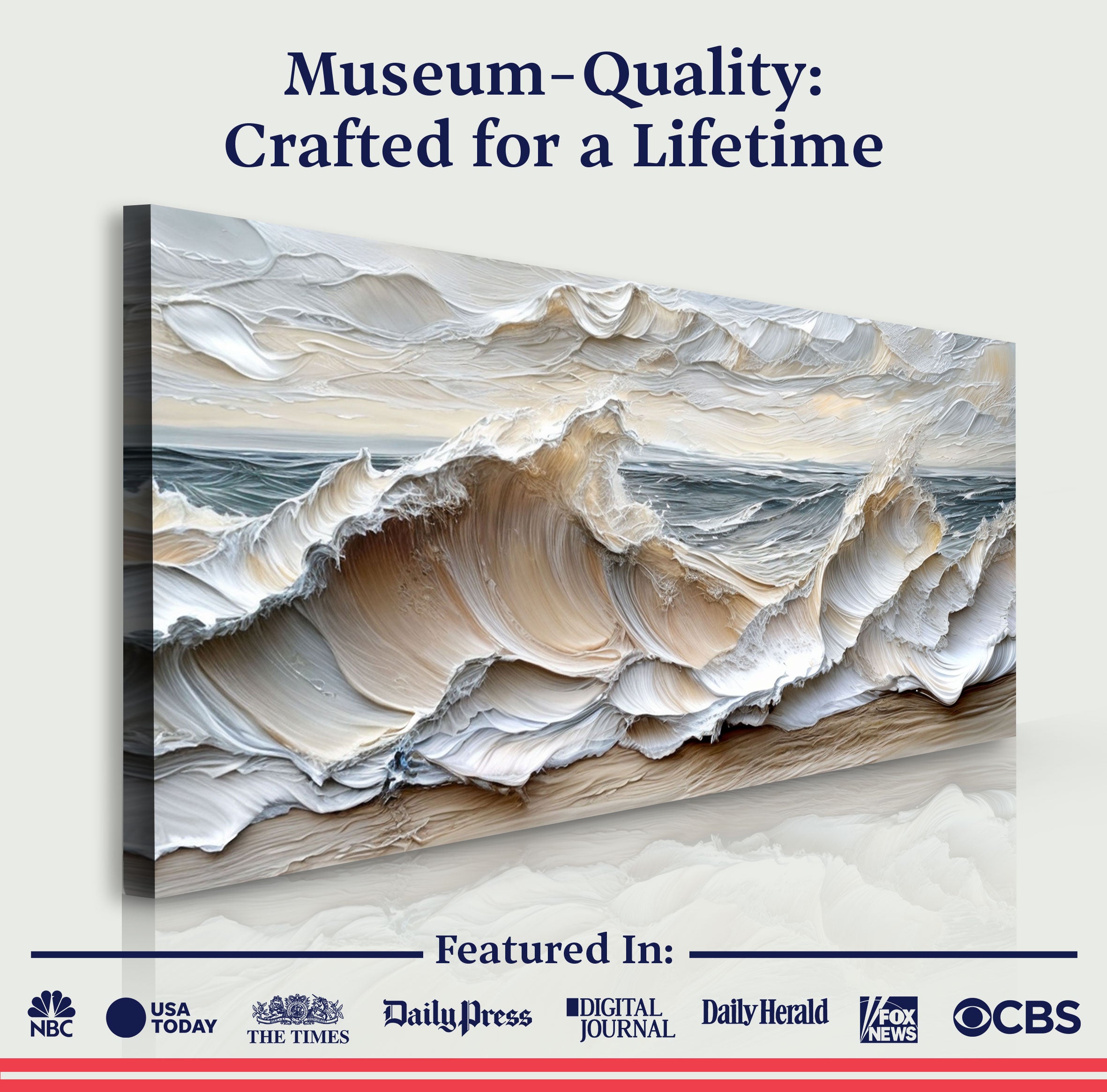 Artistic depiction of wavy patterns on a textured surface with branding at the bottom.