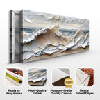 Canvas print of ocean waves with quality features highlighted on a white background