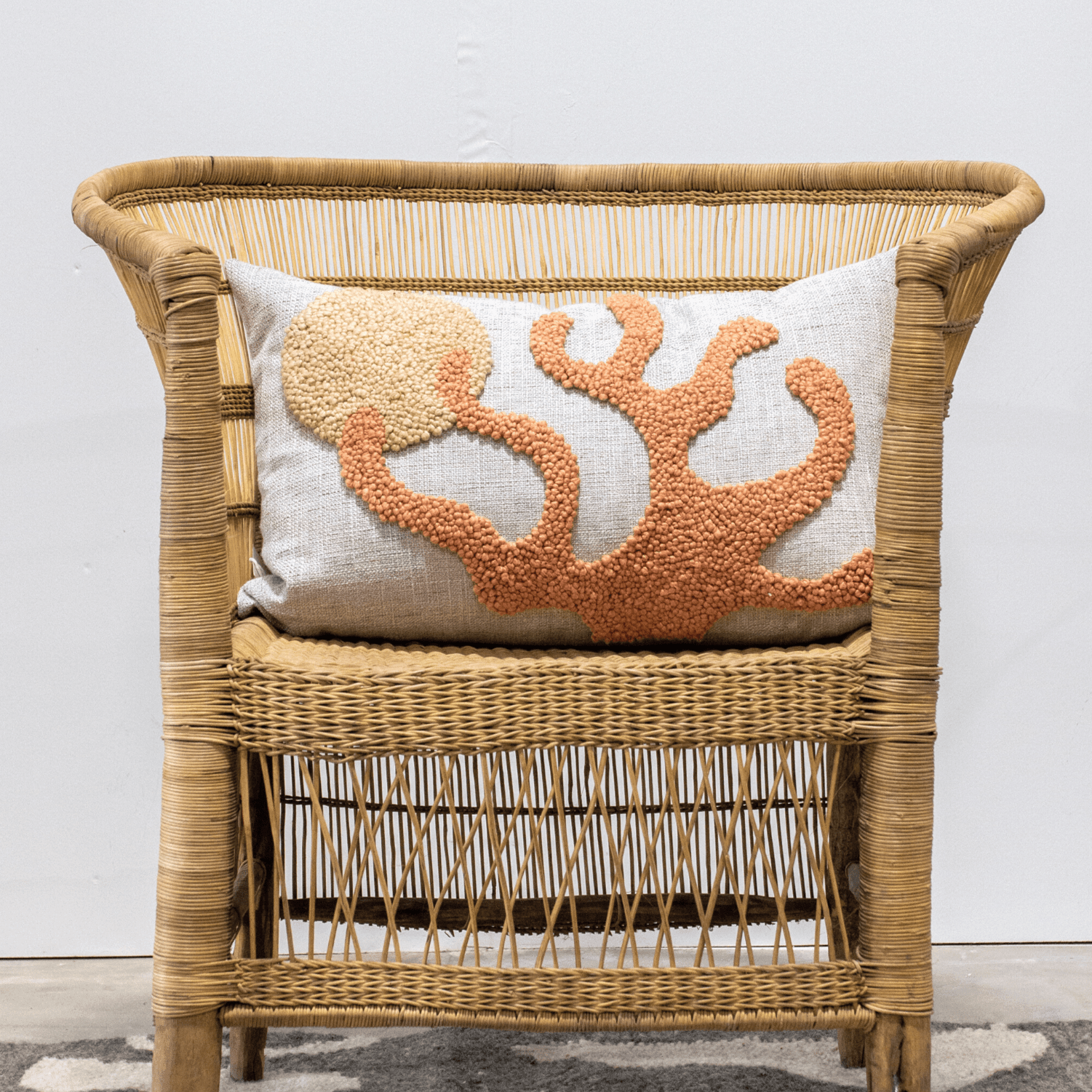 Sea Coral Throw Pillow – Textured Eco-Cotton Accent Pillow with Punch Needle Design